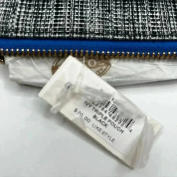 NEW FOSSIL 3 PC IVY TRIPLE BLACK+GRAY CANVAS ZIP‎ CLUTCH,WRISTLET,BAG,PURSE BLUE - Picture 3 of 8